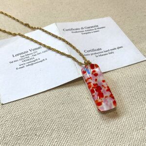 Authentic Murano Glass Pendant Necklace – Vintage Red Confetti Art Glass